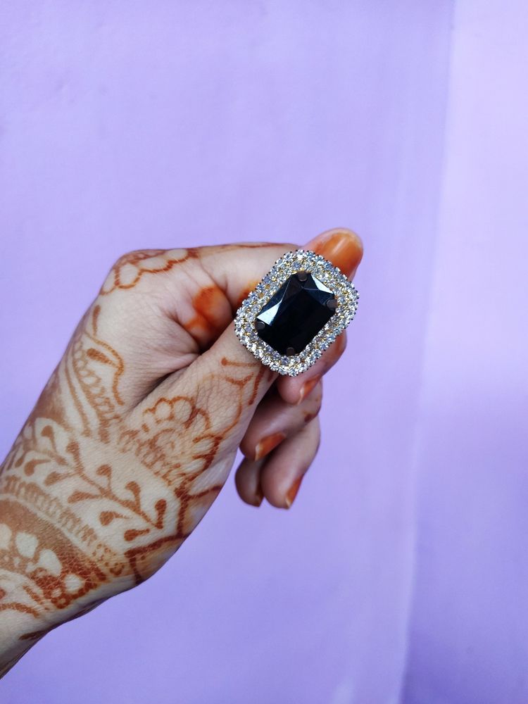 Black Stone Ring Beautifully Designed With Diamonds *PARCEL OPENING VIDEO IS MUST*