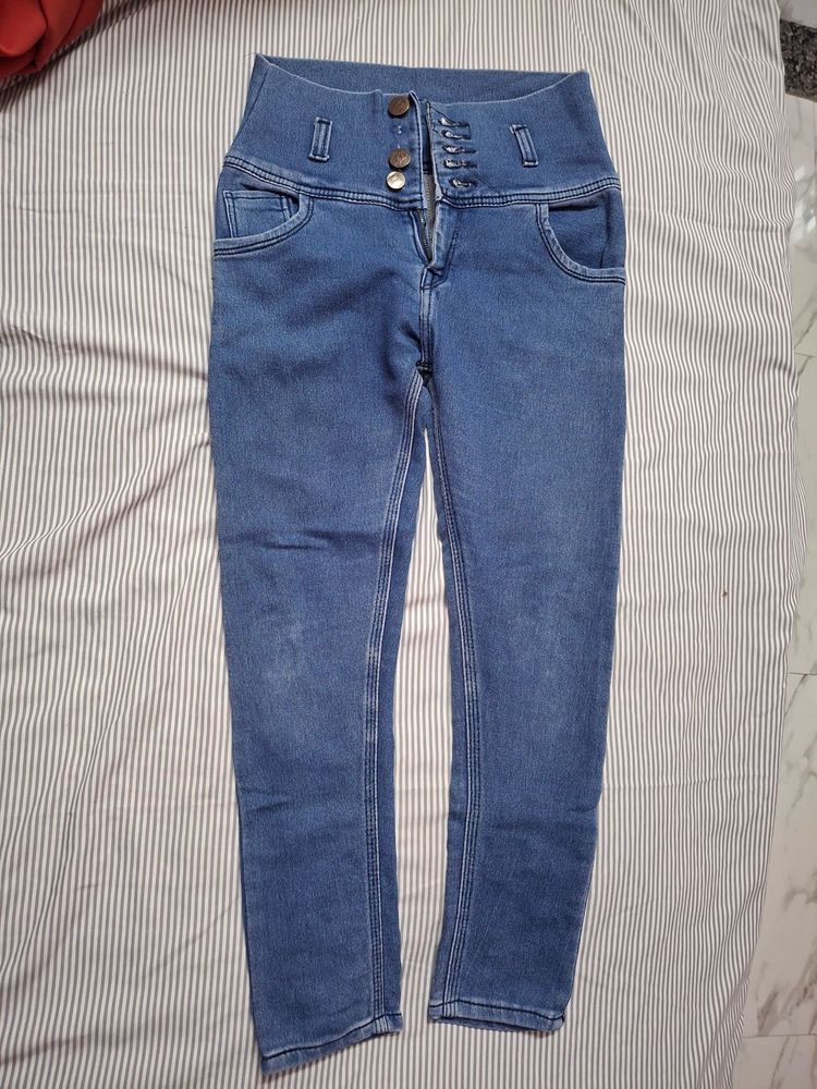 High Waisted Blue Denim Jeans