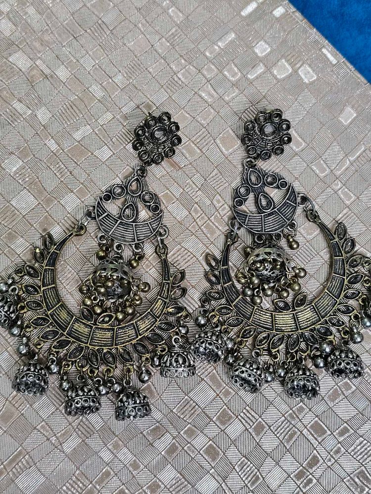 Oxidized Silver Jhumka Earrings