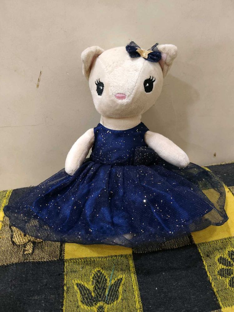 Collectible Sparkly Blue Dress Cat Plush Toy
