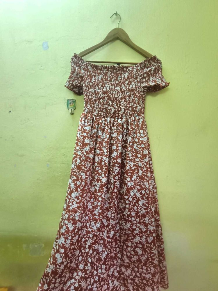 Boho orange Floral Off-Shoulder Maxi Dress