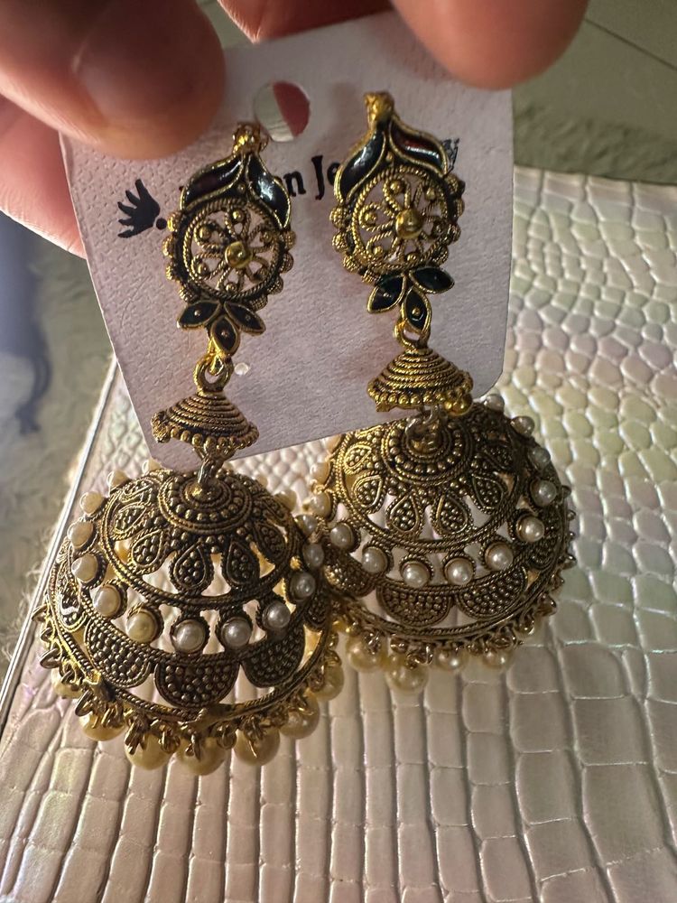 Vintage Rajasthani bridal Gold pearl Jhumka