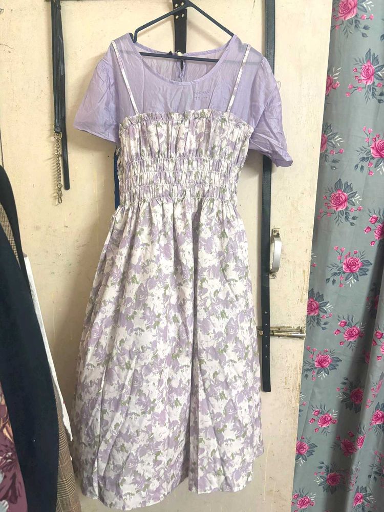 Lavender Floral Print Midi Dress