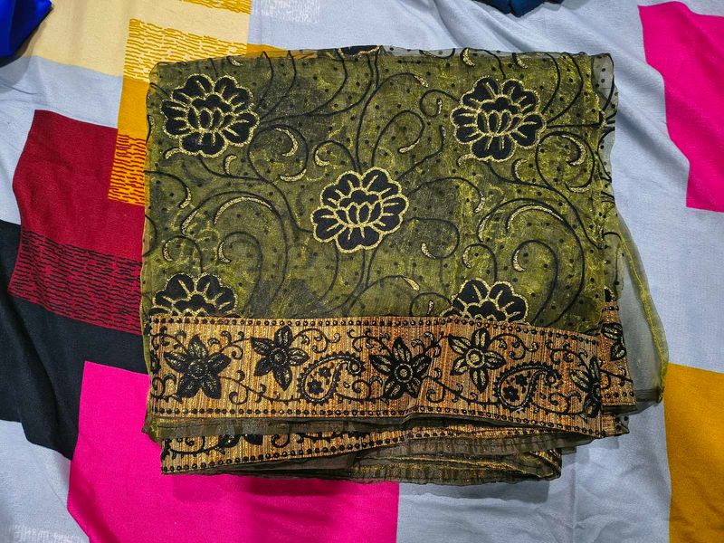 Elegant Green Floral Saree