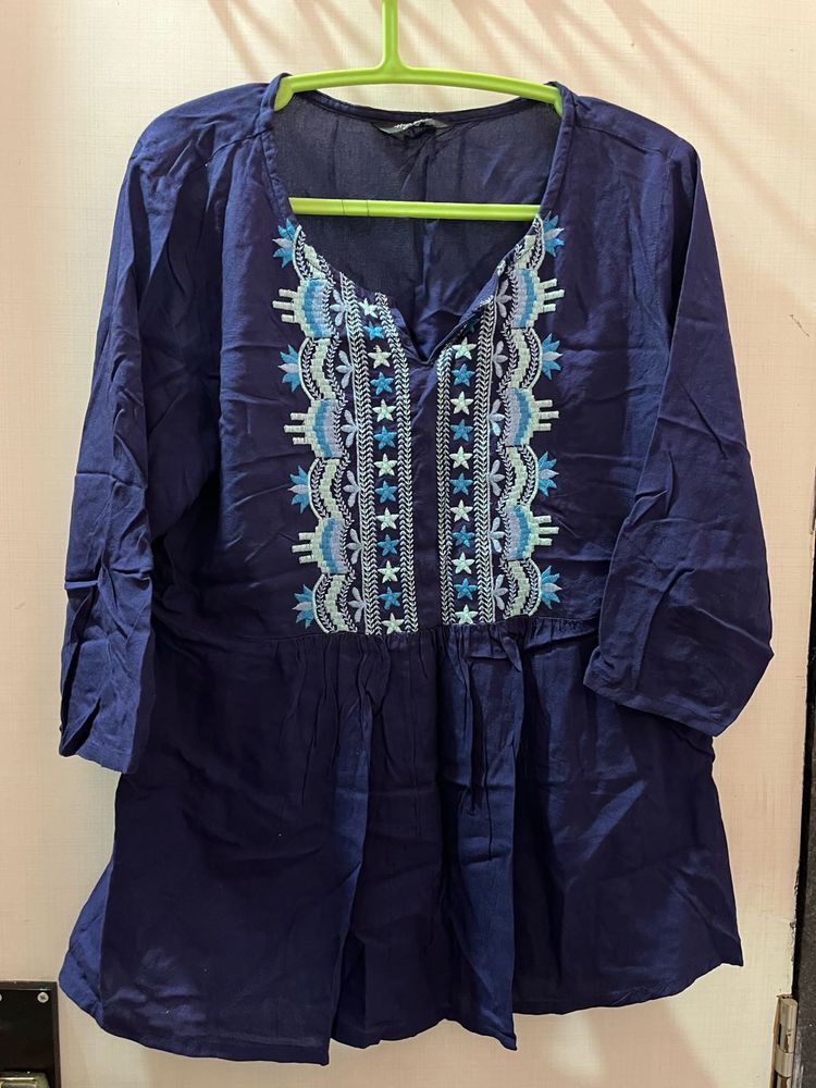 Embroidered Navy Blouse