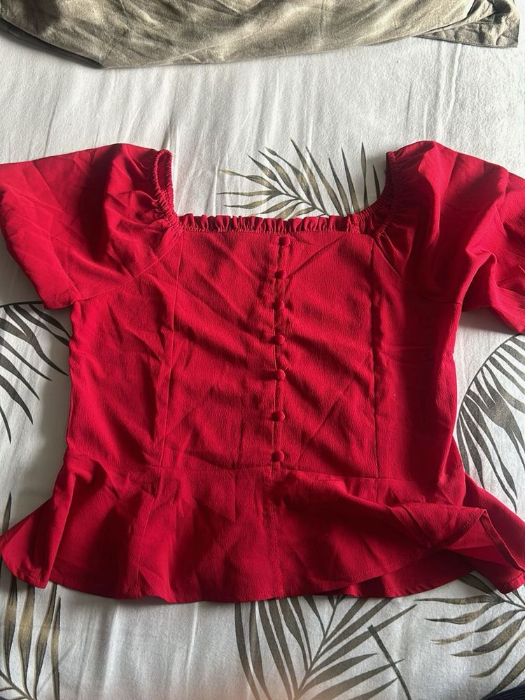 Vibrant Red Peplum Top