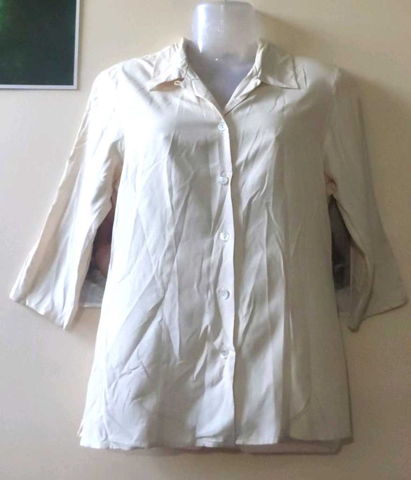 Cream Button-Down 3/4 Sleeve Blouse