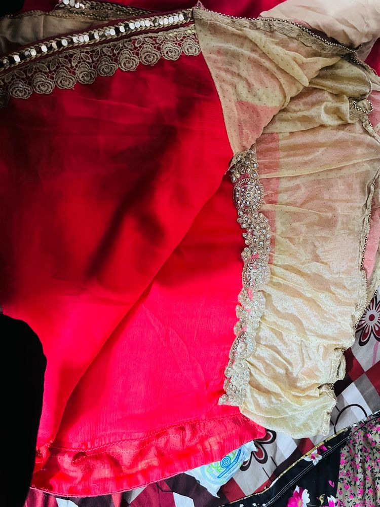 Stunning Red Saree with Embellished Border
