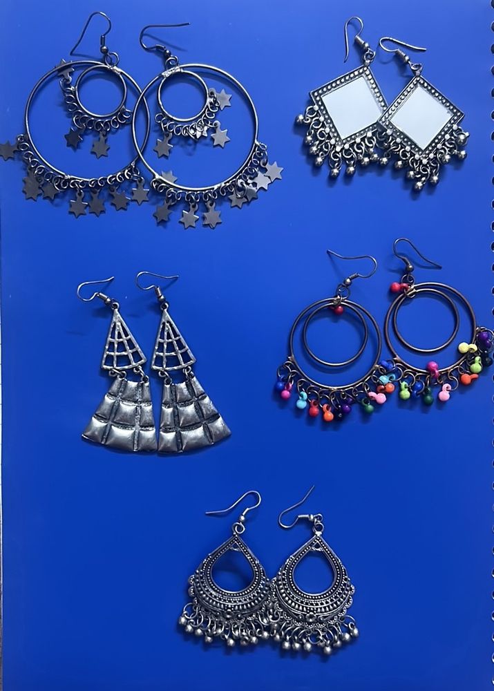 Oxidised Earrings (Set Of 5)