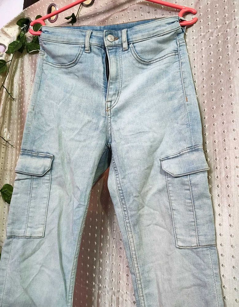 H&amp;M Light Wash Denim Cargo Jeans