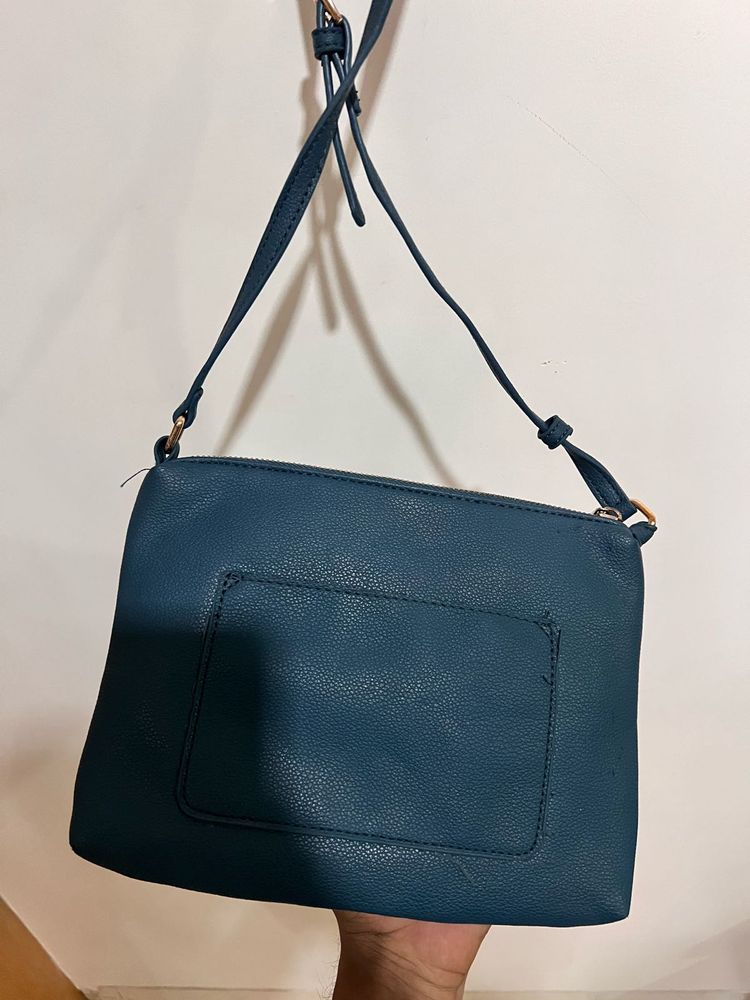 Teal Faux Leather Crossbody Bag