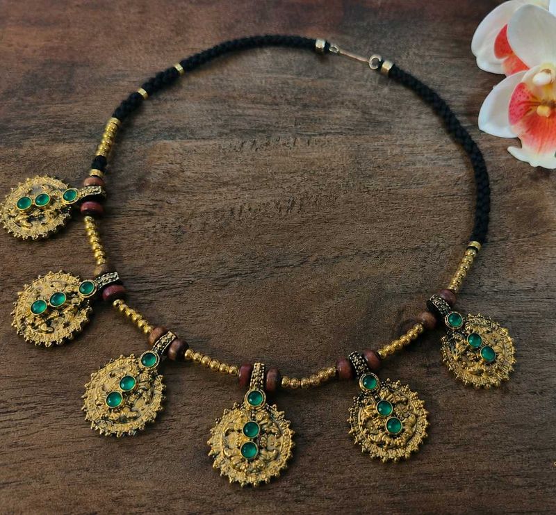 Vintage Afghani Necklace with Green Stones