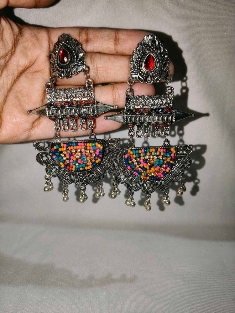 Boho Multicolor Beaded Dangle Earrings, New
