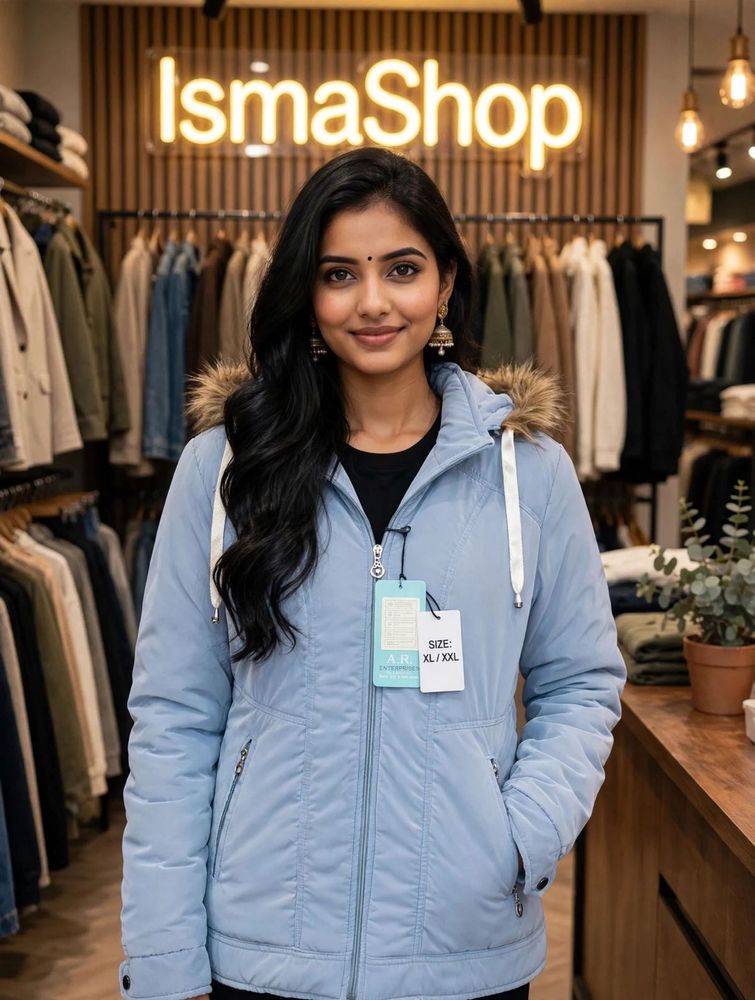 Stylish Light Blue Puffer Jacket