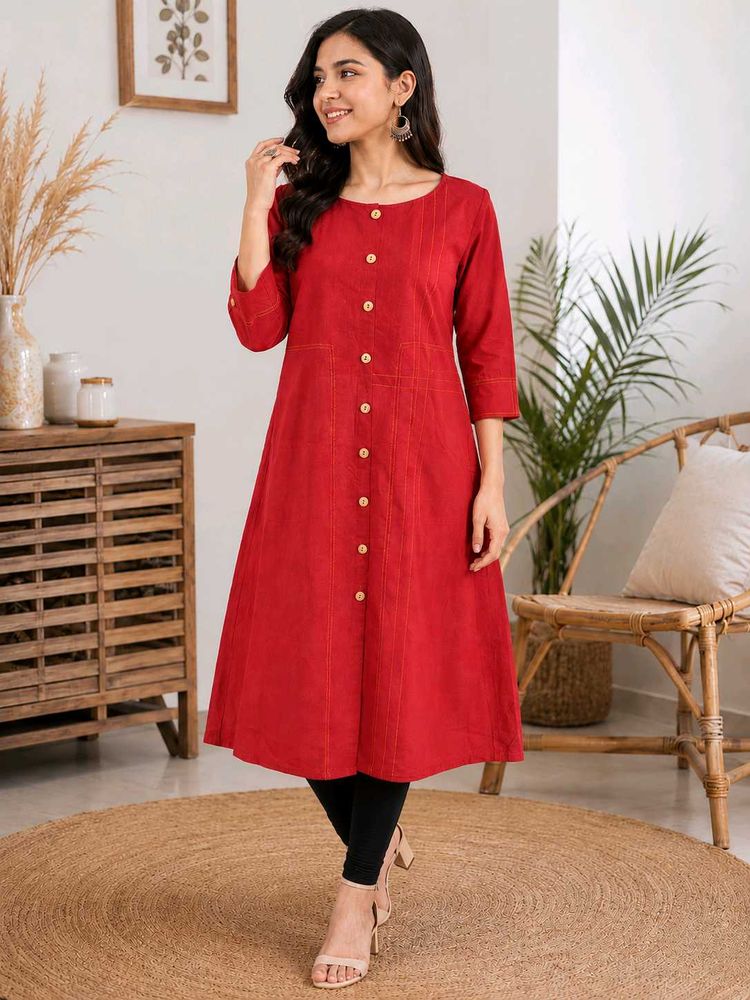 Red Button-Up Anarkali Kurta