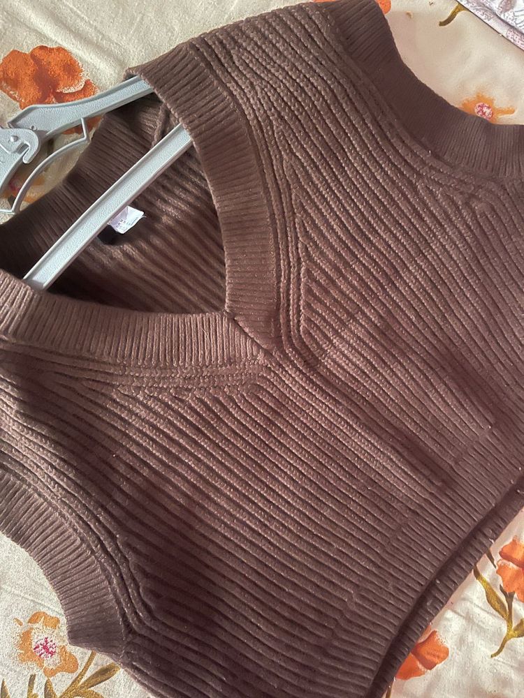 Brown Ribbed Knit Top