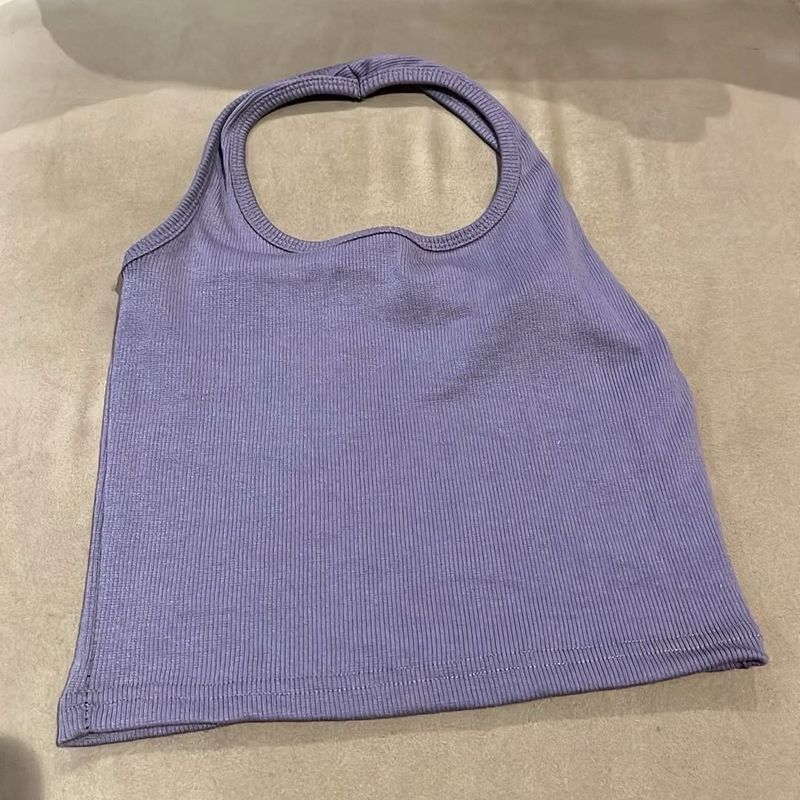 Purple Ribbed Halter Neck Crop Top
