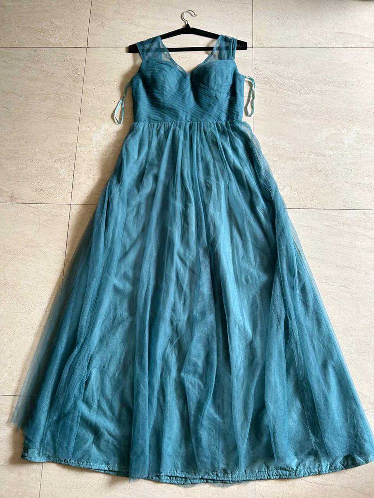 Elegant Teal Tulle Maxi Dress