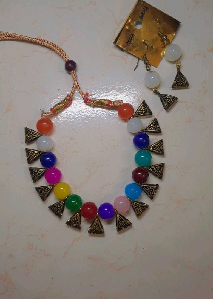 🪩 Navaratri Marble Necklace and Earrings Set