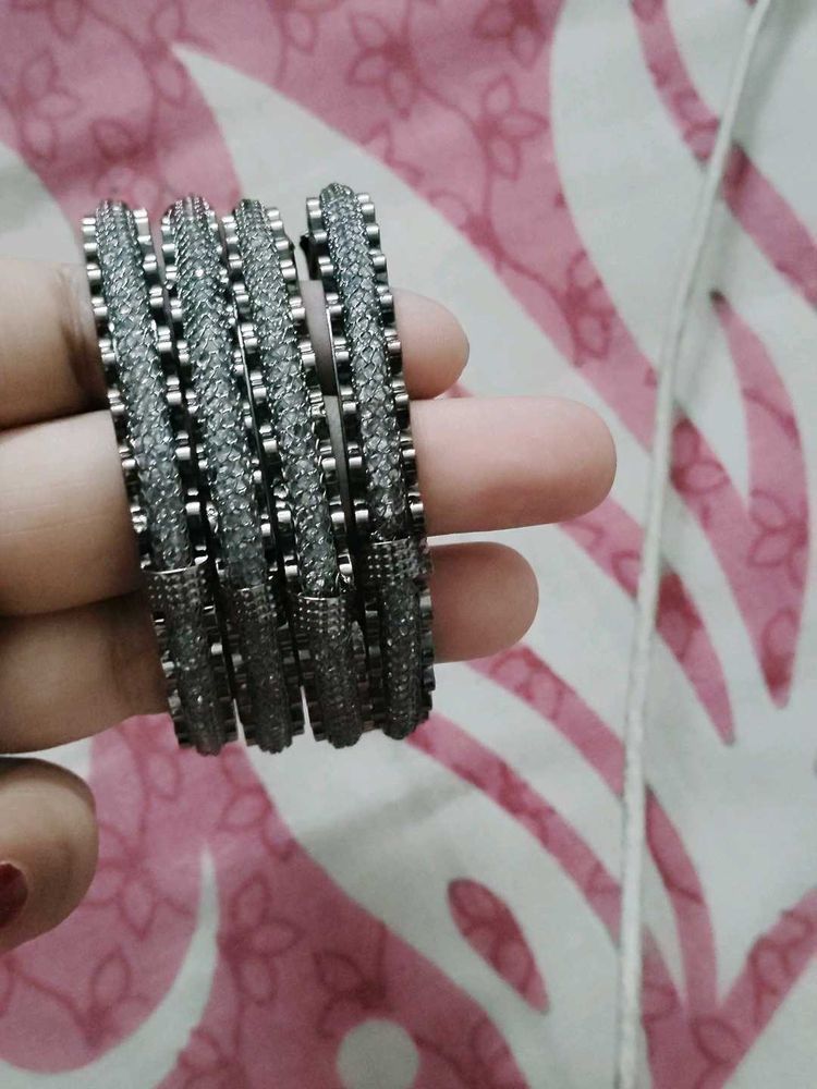 Set of 4 Oxidized Silver Bangles