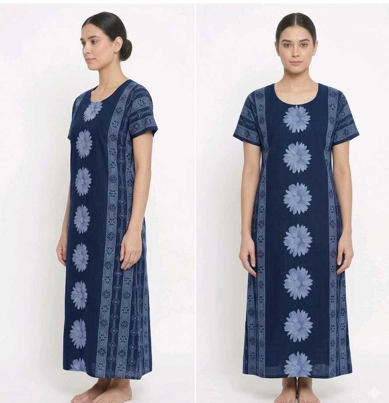 Cozy Navy Blue Floral Nightgown