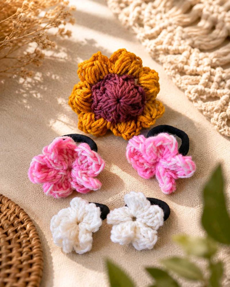 Handmade Crochet Flower Hair Ties