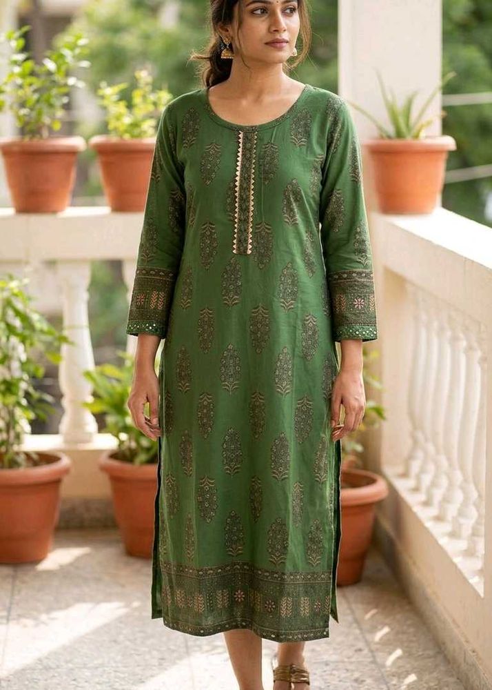 Green Printed Kurta