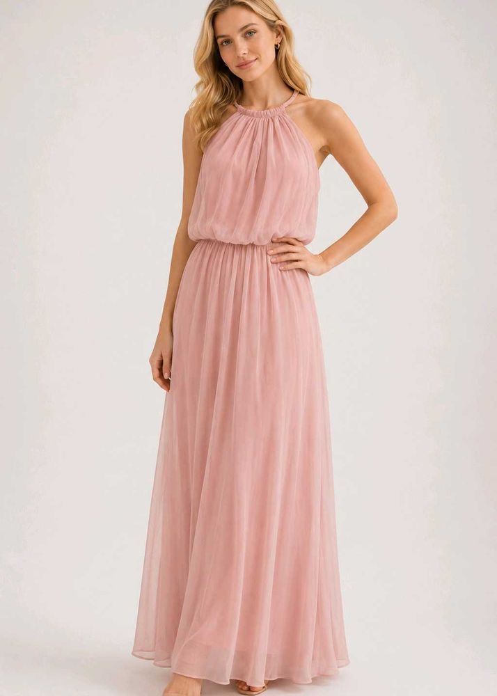 Elegant Pink Halter Maxi Dress
