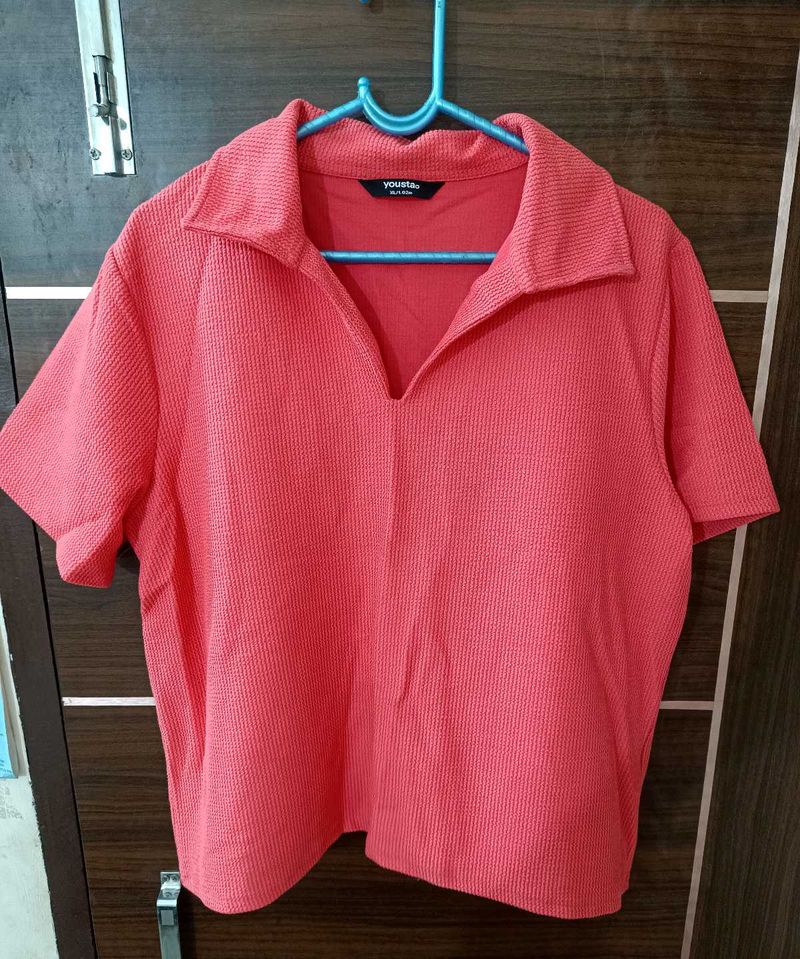 Coral Textured Collared Top