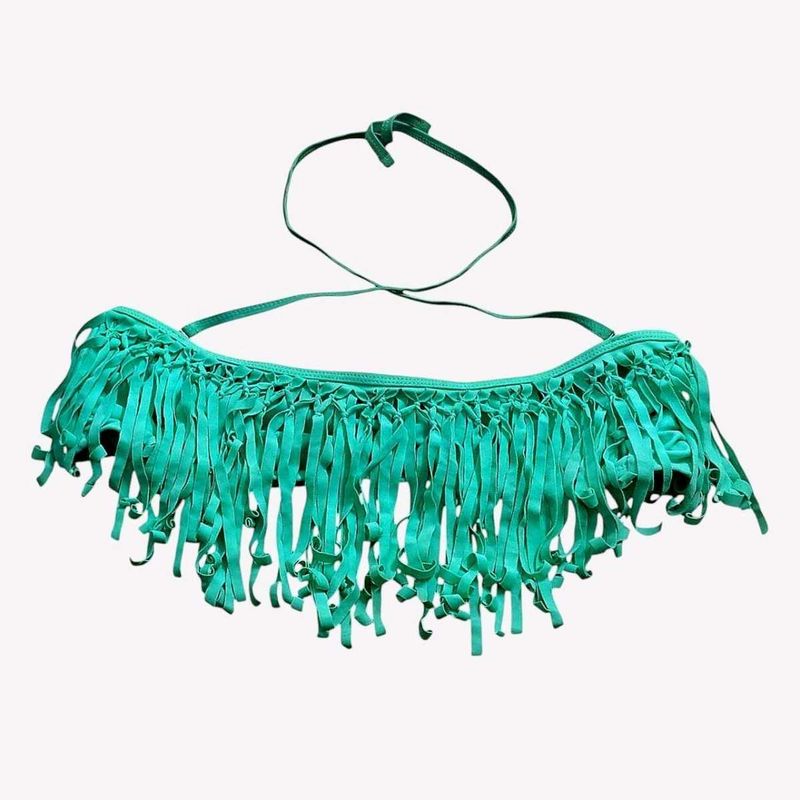 Teal Fringed Bikini Top