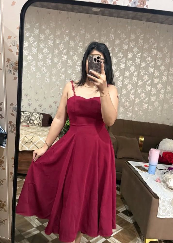 Elegant Red Midi Dress❤️🎀🦋