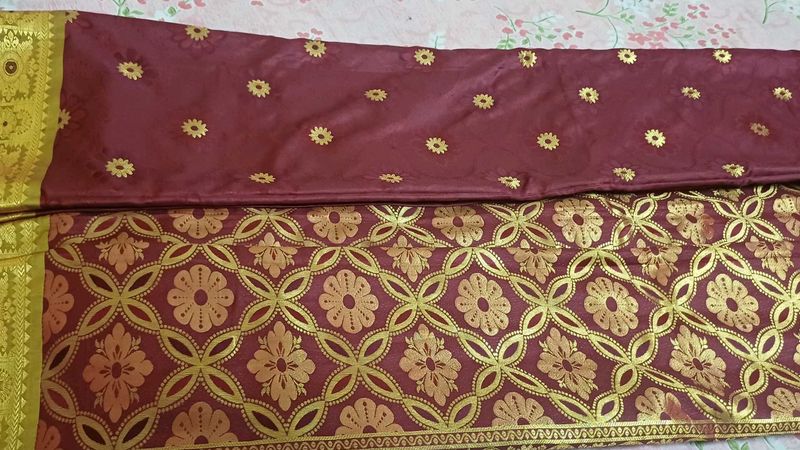 Maroon &amp; Gold Brocade Saree