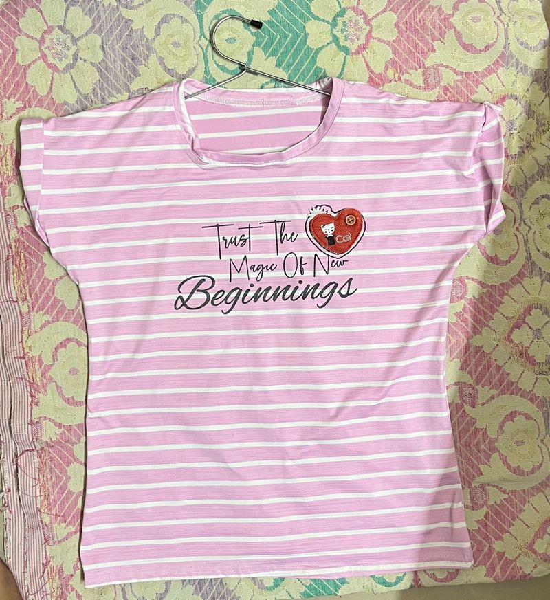 Pink Striped Graphic Tee