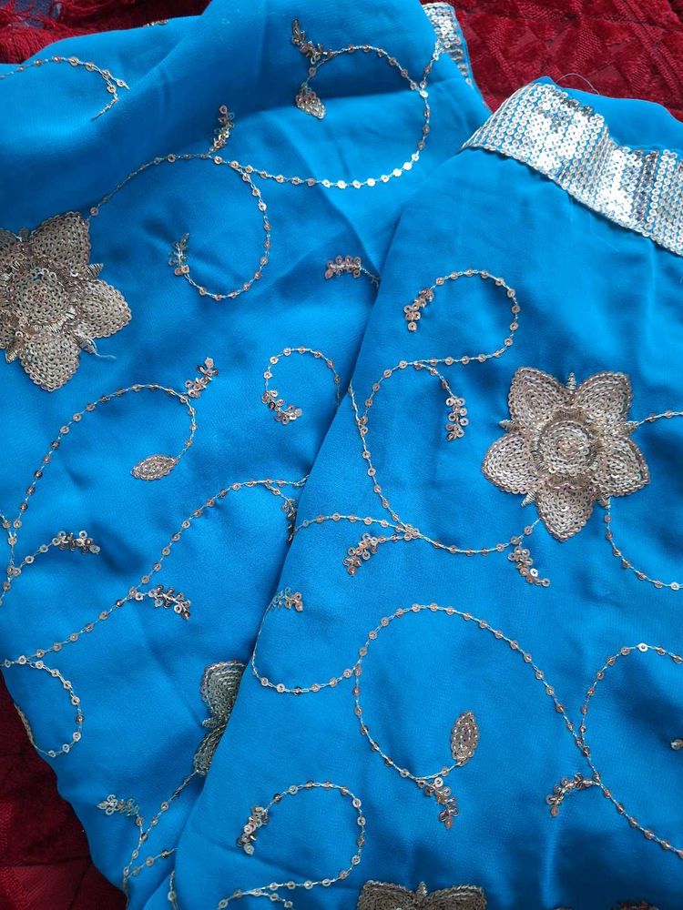 Stunning Blue Saree with Gold Embroidery