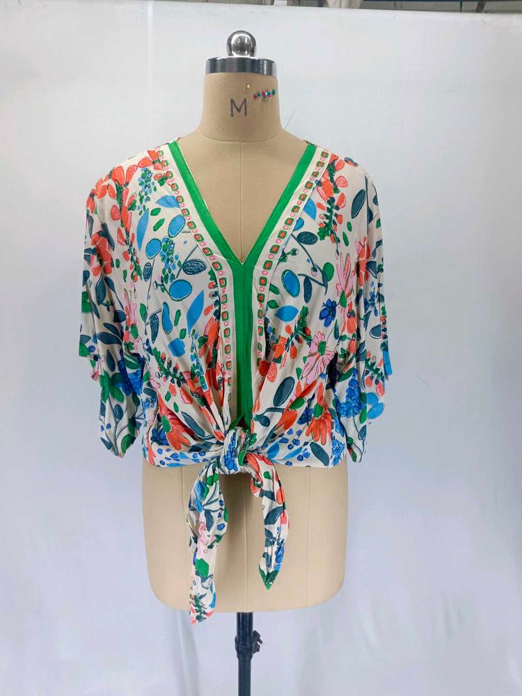 Floral Print Tie-Front Blouse