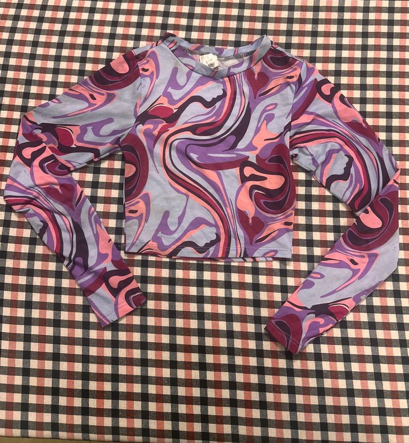 Swirl Print Long Sleeve Crop Top
