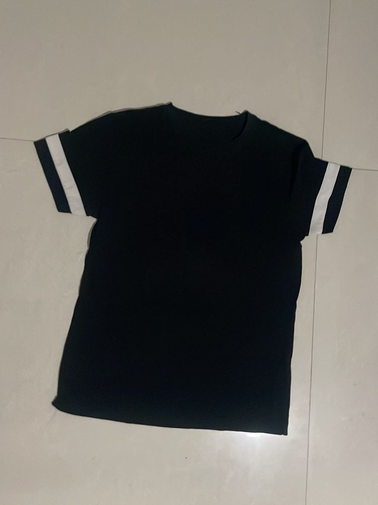 Black T-Shirt with White Stripes