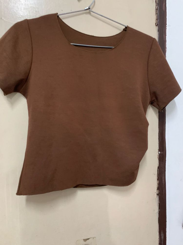 Brown Cropped Short Sleeve Top