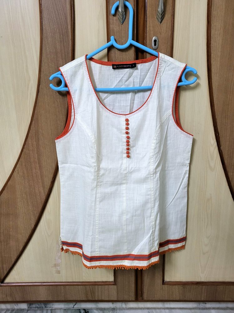 Off White And Orange  Cotton Top