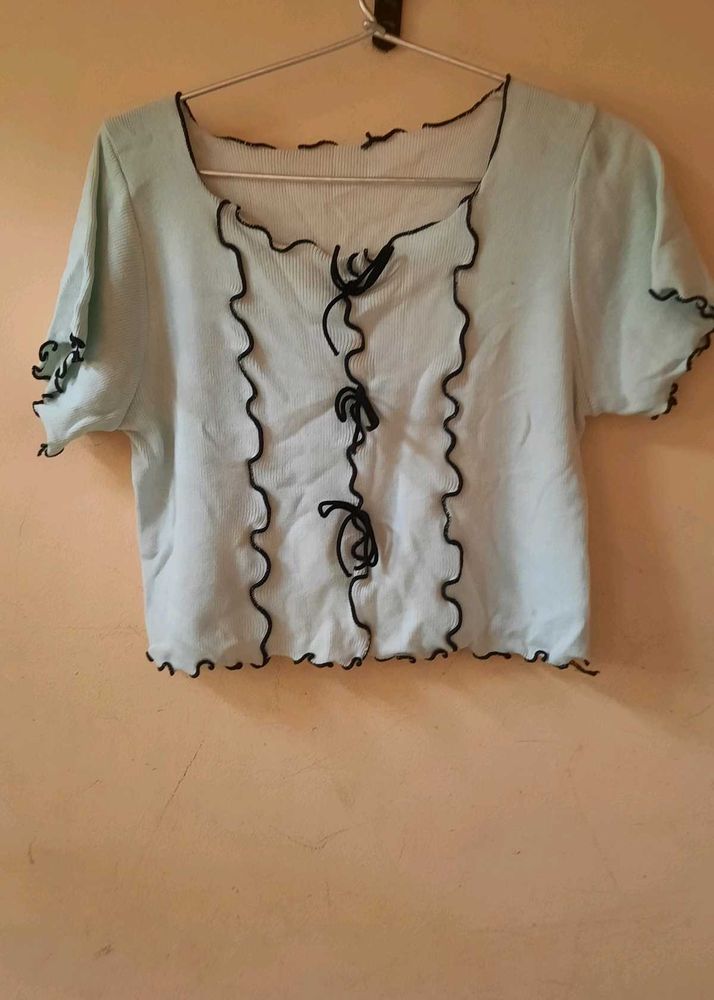 Cute Ruffle Trim Crop Top