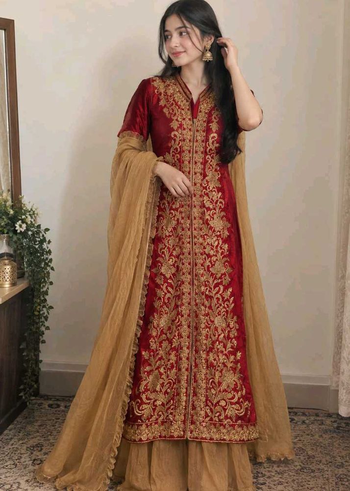 wedding maroon farara set
