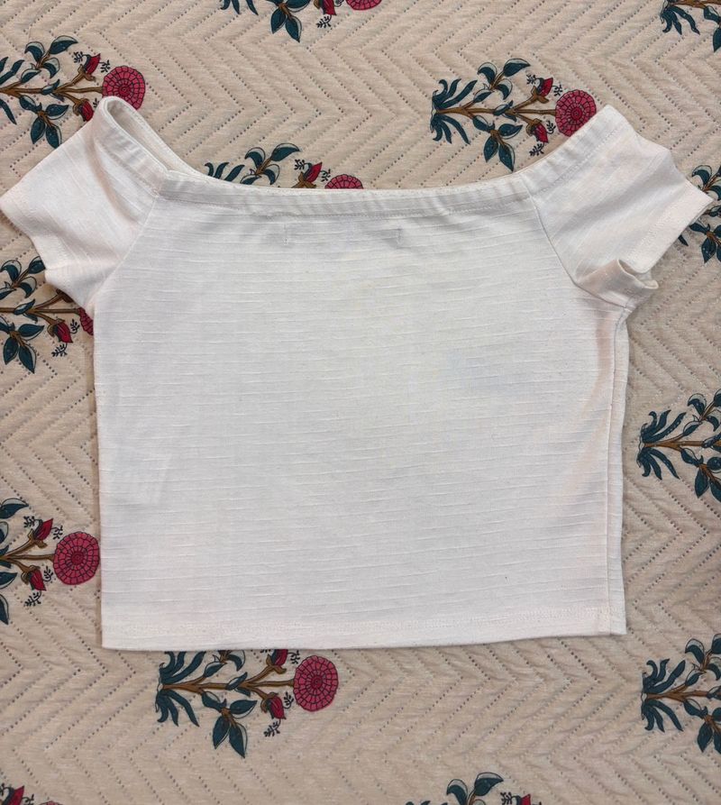 White Off-Shoulder Crop Top