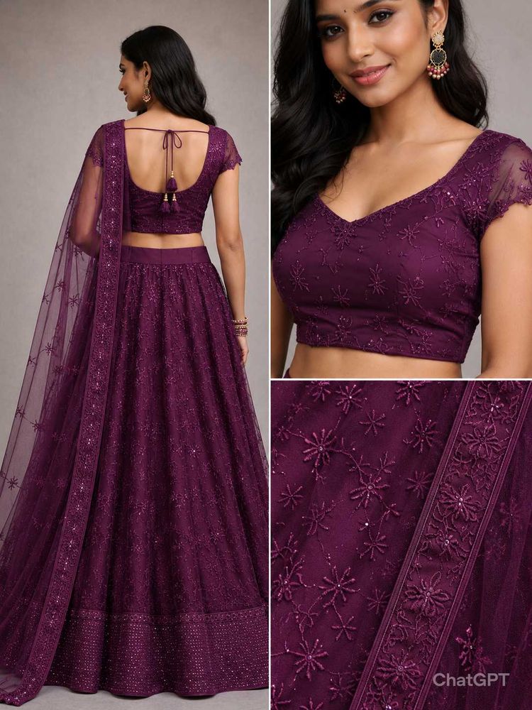 Stunning Purple Embroidered Lehenga Choli