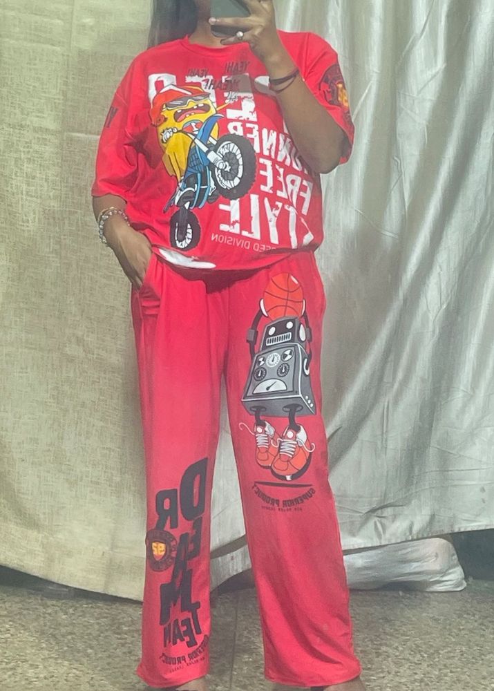 Red Graphic Print Co-ord Set