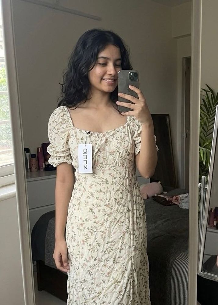 Floral Print Puff Sleeve Midi Dress
