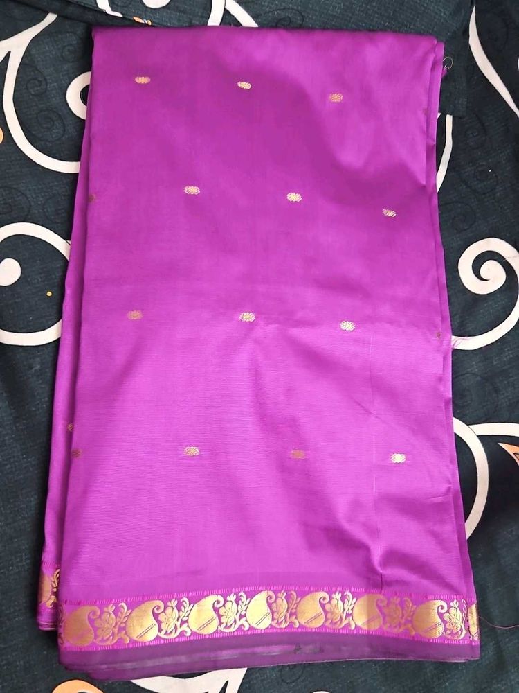 Vibrant Purple Saree with Gold Border