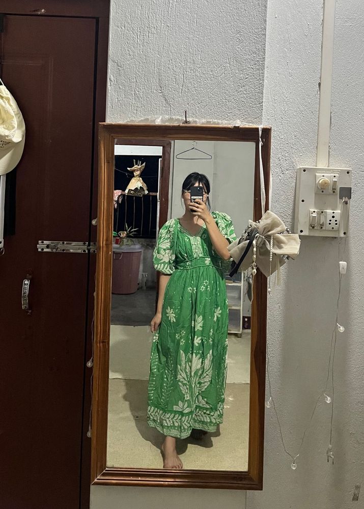 Vibrant Green Embroidered Maxi Dress