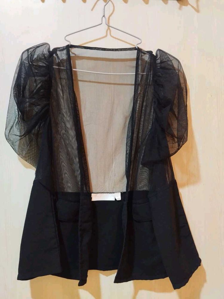Black Sheer Puff Sleeve Top (Jacket)