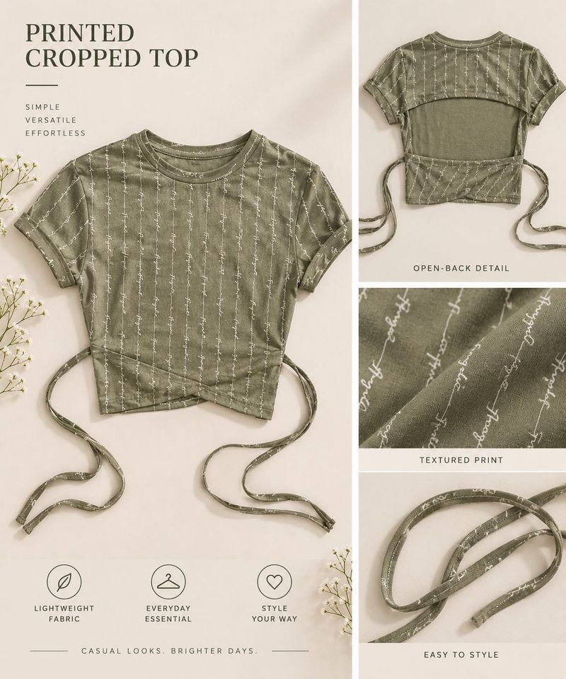 Printed Cropped Top with Open Back