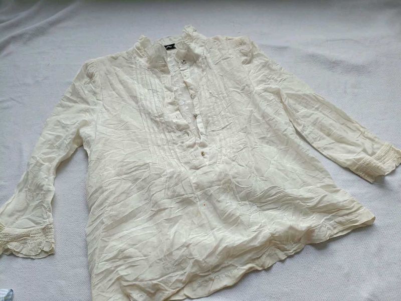 Bohemian Cream Lace Trim Blouse